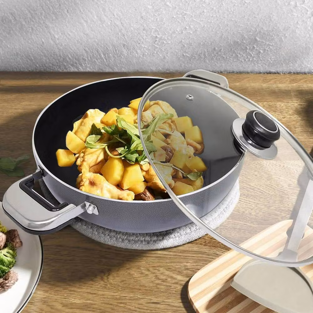 BARGAINS-GALORE Non Stick Aluminium Wok Saucepan with Lid, Grey, 32 cm – 2