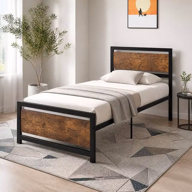 STILVORA Single Industrial Metal Bed Frame in Brown and Black – 1