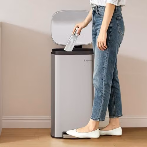 MCC Direct 50L Silver Stainless Steel Pedal Bin with Soft Close Lid and Removable Inner Bucket – 4
