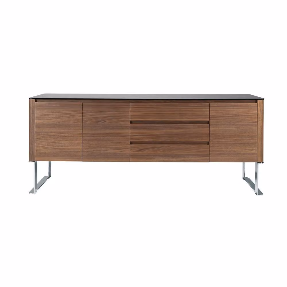 Angel Cerda Walnut Sideboard with Black Glass Top and Chrome Legs in Brown – 2