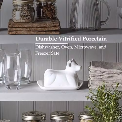 WM Bartleet & Sons Porcelain Cow Design Butter Dish with Lid, White – 4