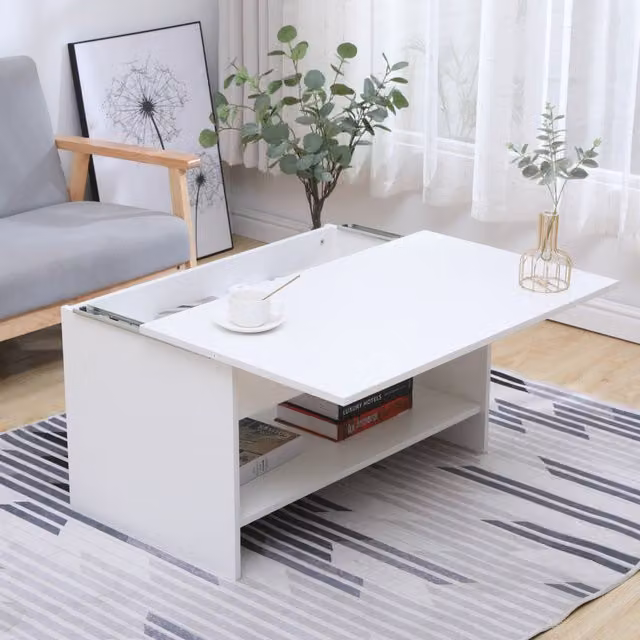 HMD White Sliding Top Coffee Table with Storage Shelf