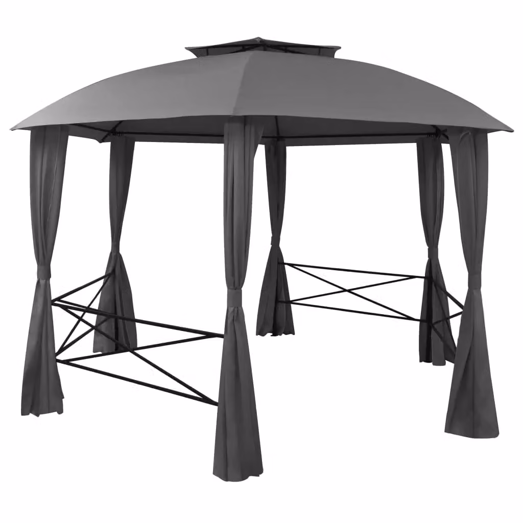 Berkfield Home Garden Hexagonal Marquee Pavilion Tent with Curtains, Black, W: 360 cm, H: 265 cm – 2