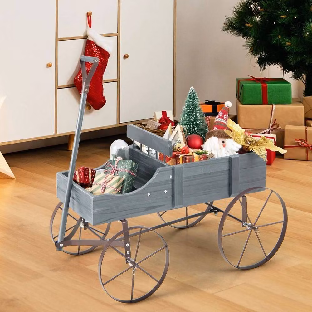 Kelvenix Wood Wagon Flower Planter in Grey – 2