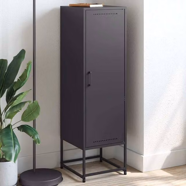 Berkfield Home Industrial Black Steel Highboard with Hinged Doors, W/D/H: 36 x 39 x 123 cm