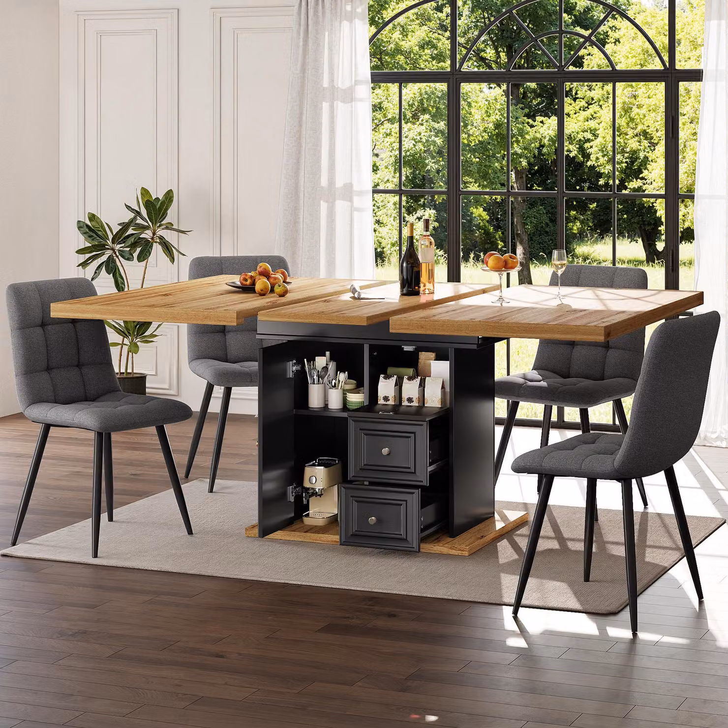 Aosom UK Black Concealed Telescopic Kitchen Table with High-Density MDF Tabletop and Leg Storage, W: 80 cm, D: 110 cm, H: 75 cm – 7