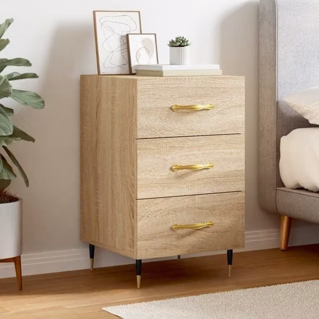 Berkfield Home Sonoma Oak Bedside Cabinet in Brown, W/D/H: 40 x 40 x 66 cm