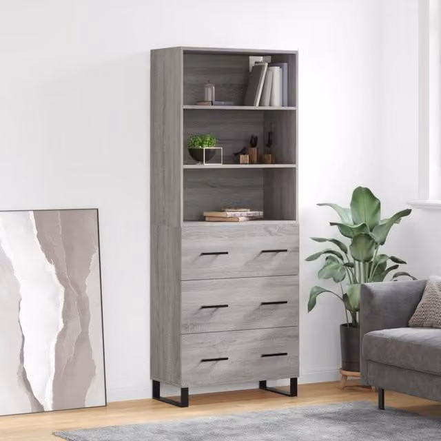 Berkfield Home Modern Grey Sonoma Highboard in Engineered Wood, W: 69.5 cm, D: 34 cm, H: 180 cm