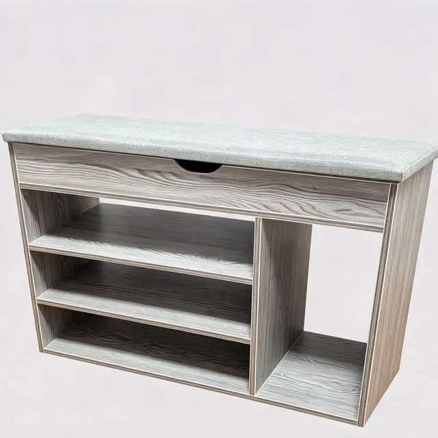 KORVIXA Shoe Bench with Cushion Seat in Grey, W/D/H: 100 x 100 x 50 cm – 1