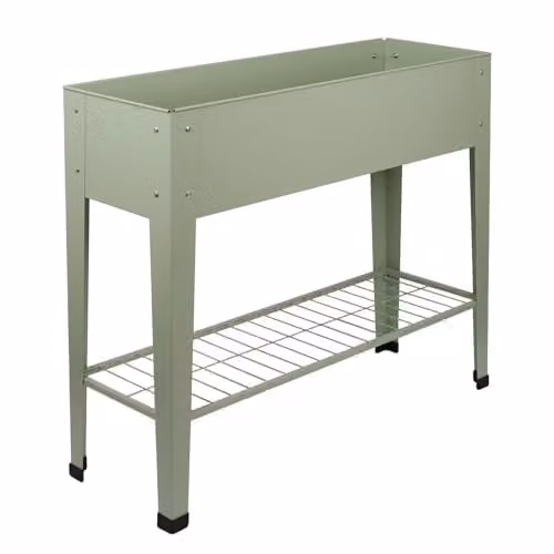 Harbour Housewares Elevated Raised Garden Bed with Legs and Storage Shelf in Green, Galvanised Steel Planter Box – 1