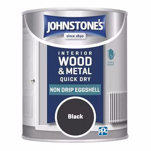Johnstone's Quick Dry Water Based Eggshell Wood and Metal Paint, Black, 0.75 l – 3