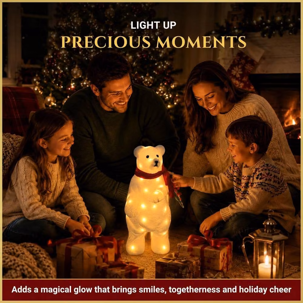 Shatchi Battery Operated Warm White LED Polar Bear Christmas Decoration in White and Red, Height: 40 cm – 3