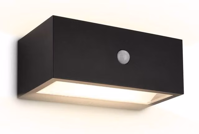 Briloner Black LED Outdoor Wall Light with Motion Sensor and Dusk Sensor, Rechargeable, Dimmable, IP44, W/D/H: 18.5 x 9.5 x 7.5 cm – 1