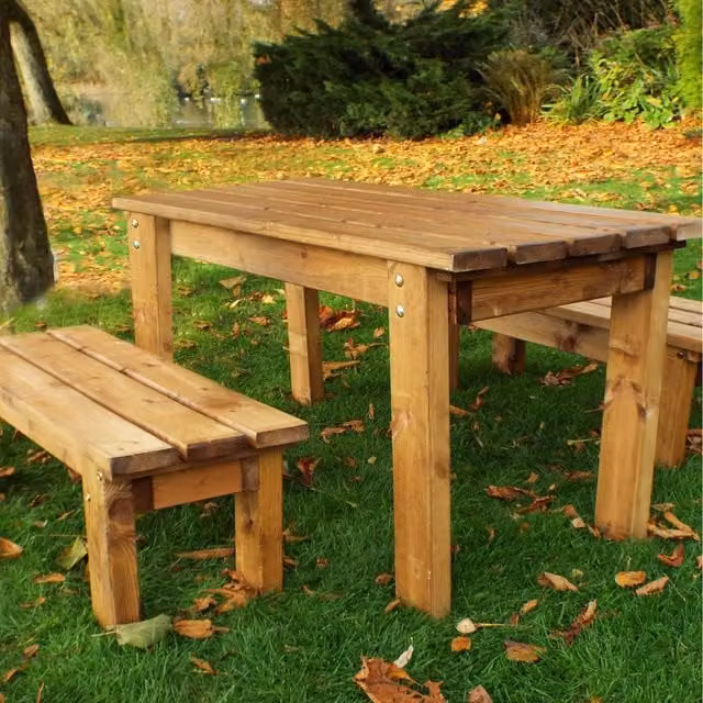 Charles Taylor Little Fellas Childrens Rectangular Table and Bench Set in Brown Oiled Pine