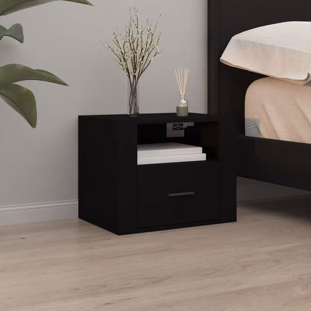 Berkfield Home Wall-mounted Bedside Cabinet in Black, W: 50 cm, D: 36 cm, H: 40 cm