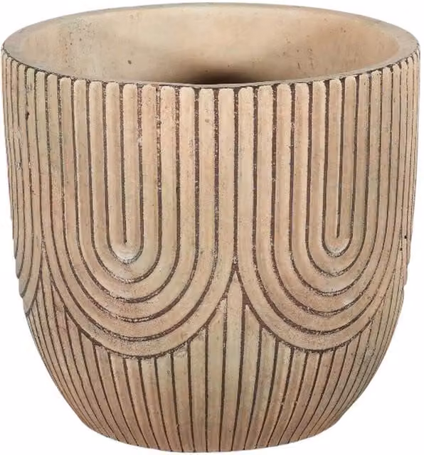 Kingsbury Gifts Art Deco Geometric Round Tabletop Plant Pot, Beige, H: 14 cm, W: 15 cm, D: 14 cm