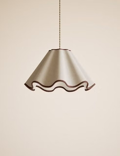 M&S Fabric Wave Scallop Cone Lampshade in Brown and Beige