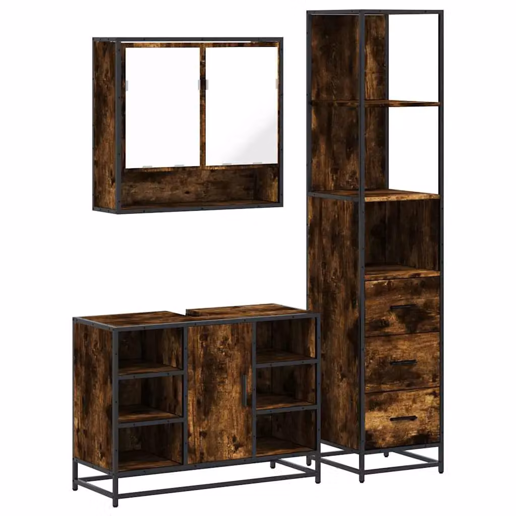 Berkfield Home 3-Piece Industrial Bathroom Furniture Set in Smoked Oak Brown – 2