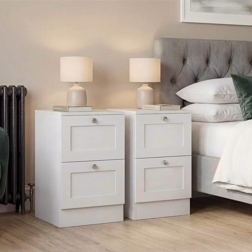 Vida Designs Altino 2 Drawer Bedside Cabinet Chest, Set of 2, White – 2