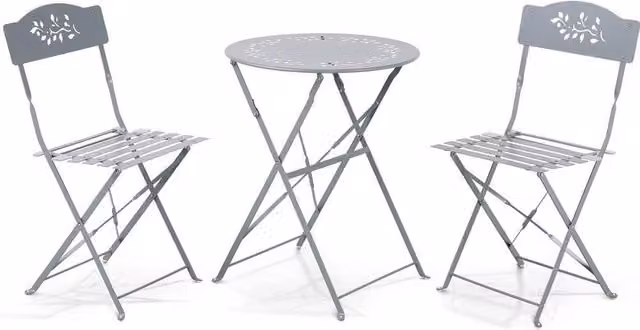 FLAVORA 3 Piece Grey Metal Leaf Bistro Garden Furniture Set