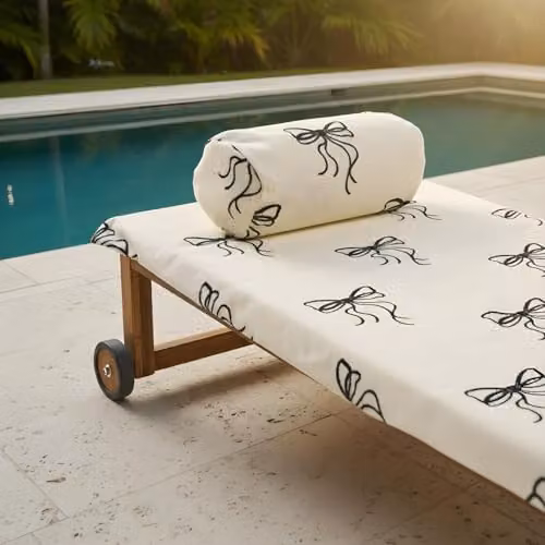 OHS Microfibre Quick-Dry Beach Towel and Inflatable Bolster Pillow Set with Storage Bag in Black and White – 1