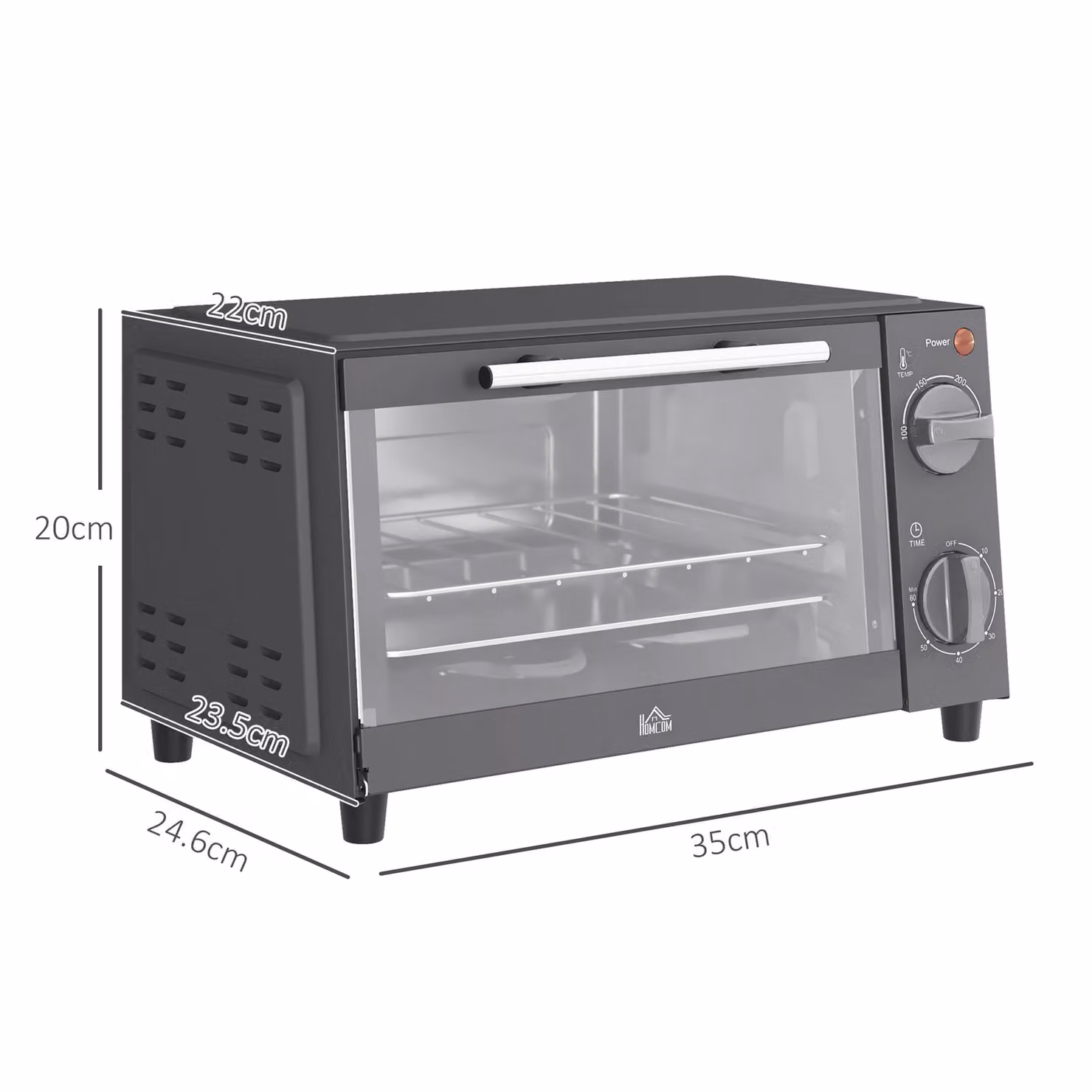 HOMCOM 9L Mini Countertop Electric Grill and Toaster Oven with Adjustable Temperature, Timer and Baking Tray, Grey – 3