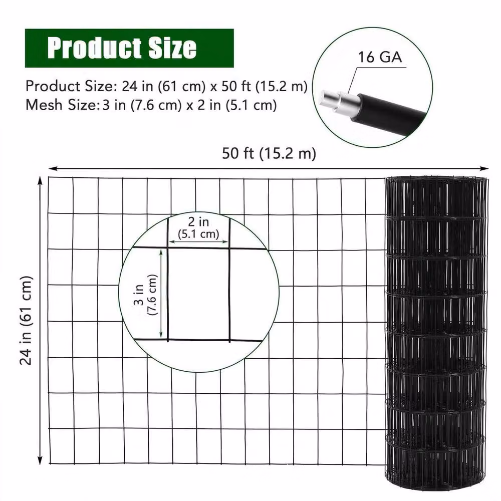 SPETLEK Galvanised Welded Wire Mesh Black Fence for Aviaries and Rabbits W: 100 cm, H: 60 cm – 2