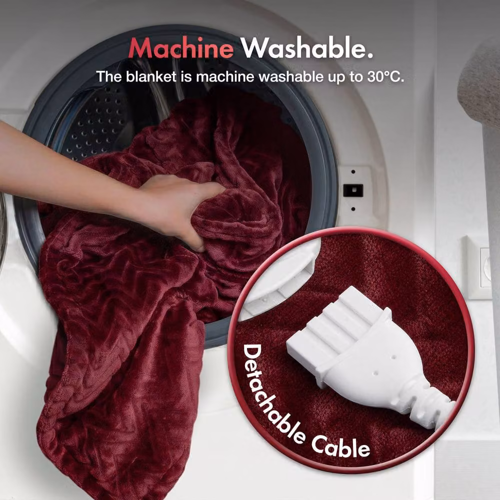 VonHaus Berry Heated Fleece Throw Blanket in Burgundy – 5