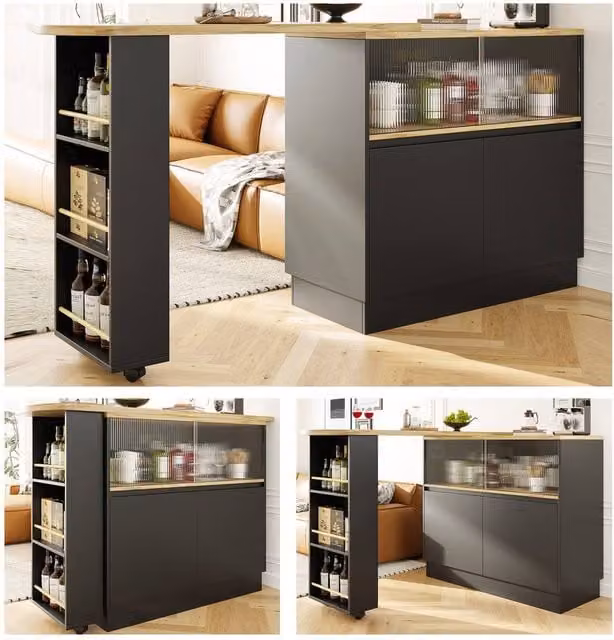 BTM Modern Black Matt Dining Bar with Glass Doors and Internal Shelves, W/D/H: 103 x 45 x 90 cm – 1