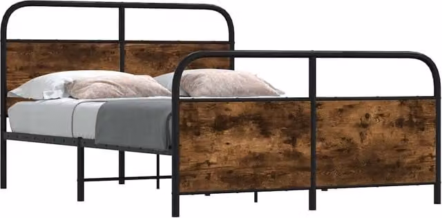 Berkfield Home Metal Bed Frame in Smoked Oak Brown, W/D/H: 140 x 200 cm – 1