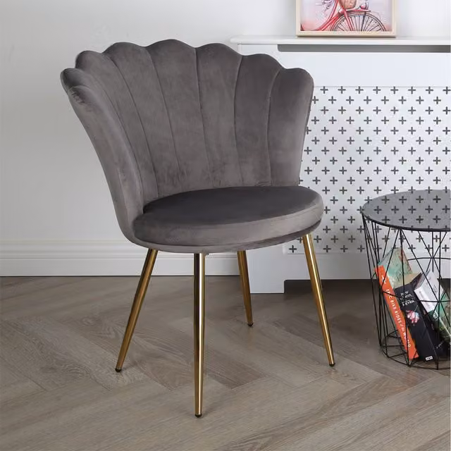 RayGar Freya Accent Chair with Petal Back Scallop Design in Grey Velvet