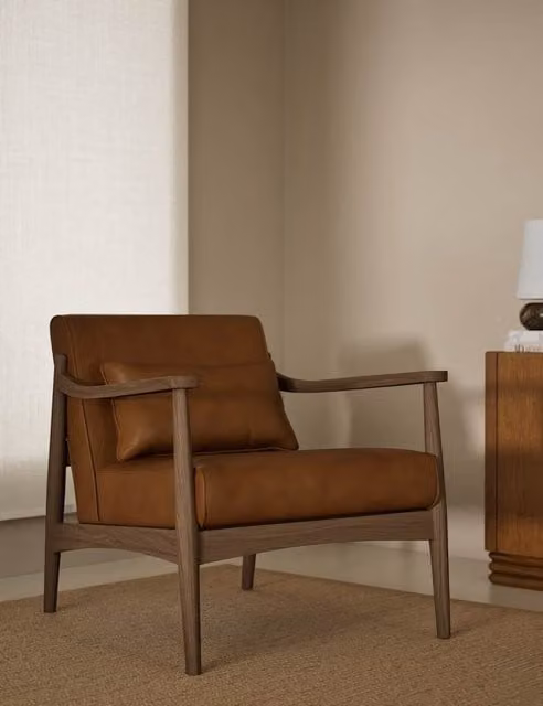 Gallery Direct Sherwood Mid-Century Armchair in Tan Synthetic Leather with Solid Wood Frame