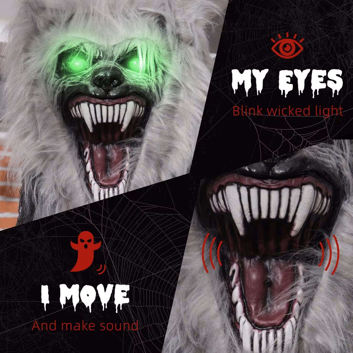 HOMCOM 210cm Skeleton Werewolf Outdoor Halloween Animatronic Decoration with Sound Activated Light Up Eyes and Sound Effects in Grey and Green – 5