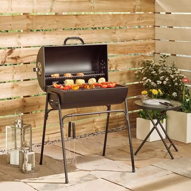 Kansas Charcoal Kettle BBQ in Grey and Black with Steel Tool Set