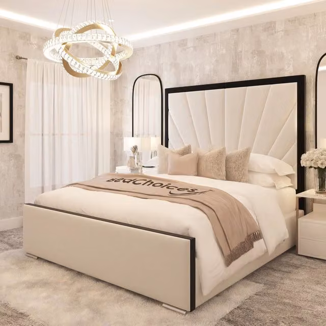Bed Choices Palace Sunburst Upholstered Bed Frame in Cream, W/D/H: 140 x 200 x 177.8 cm