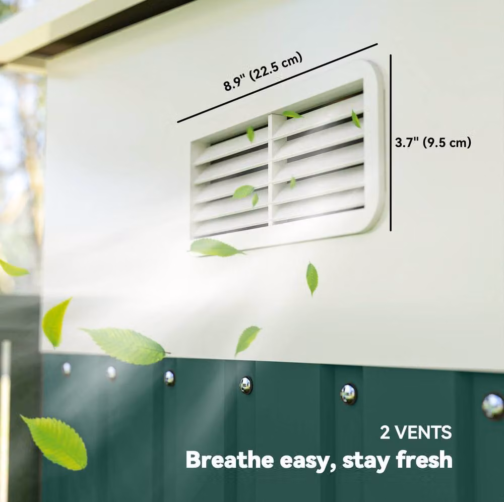 STILVORA Green Galvanised Steel Pent Garden Storage Shed with Double Sliding Doors and Side Vents, W/D/H: 345 x 333 x 201 cm – 7
