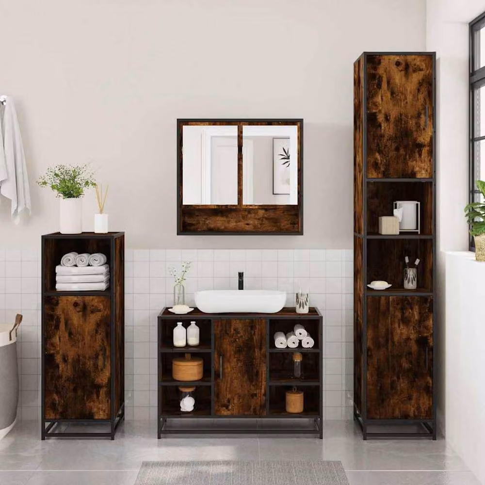 Berkfield Home 4-Piece Industrial Bathroom Furniture Set in Smoked Oak Brown – 3