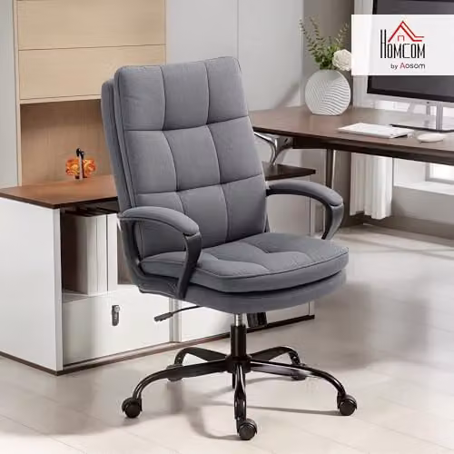 HOMCOM Fabric Office Chair with Armrests and Swivel Castors, Grey – 2