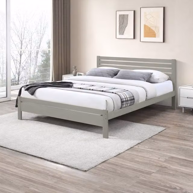 FurnitureboxUK Declan Scandinavian Solid Pine Bed Frame, Light Grey, 180 x 200 cm