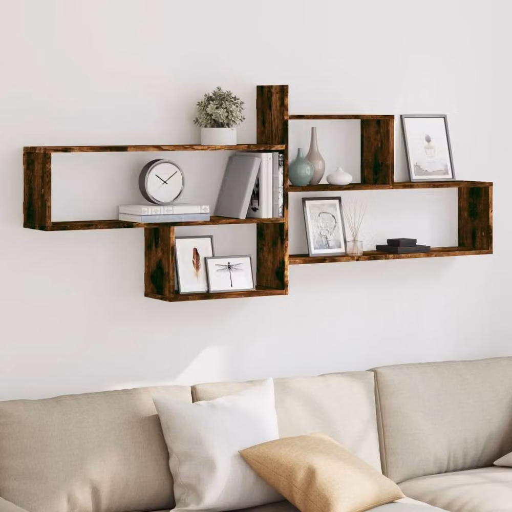 Berkfield Home Wall Mounted Smoked Oak Shelf, Brown, W: 167.5 cm, D: 18 cm, H: 68 cm – 2