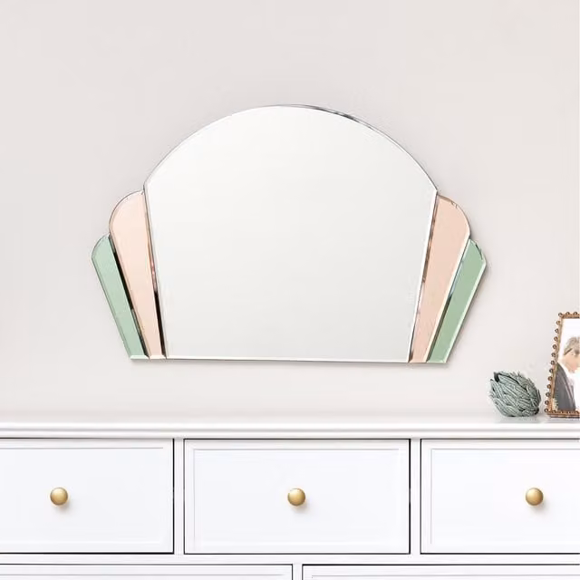 Melody Maison Art Deco Geometric Arch Fan Wall Mirror in Pink and Green, W: 46 cm, H: 71 cm