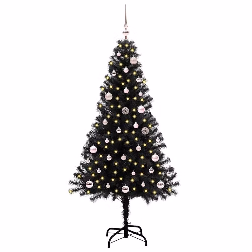 Berkfield Home Black PVC Christmas Tree with 150 LEDs and Stand, Height: 150 cm – 2