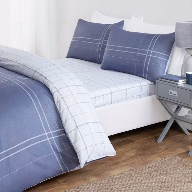 Rapport Home Hudson Checked Microfibre Polyester Duvet Set with Fitted Sheet and Pillowcase - Multicolour, Single (90 x 190 cm)