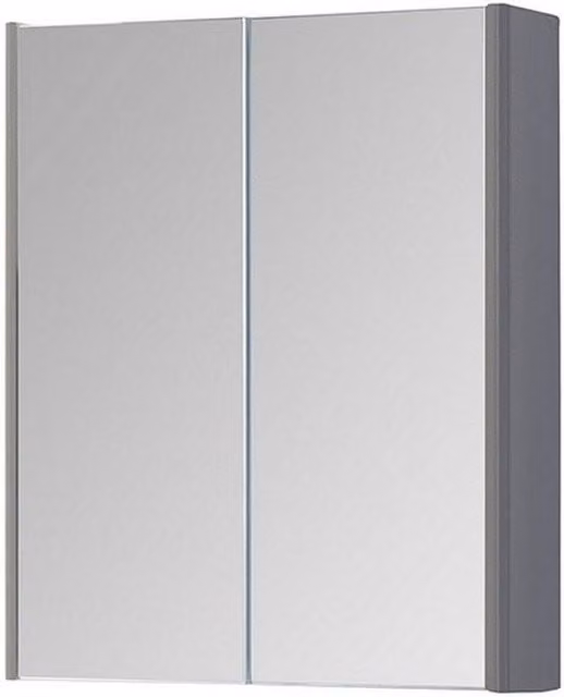Clifton Basalt Grey 2 Door Wall Mounted Bathroom Mirror Cabinet with Soft Close Hinged Doors and Internal Shelves W: 50 cm, H: 60 cm, D: 16 cm