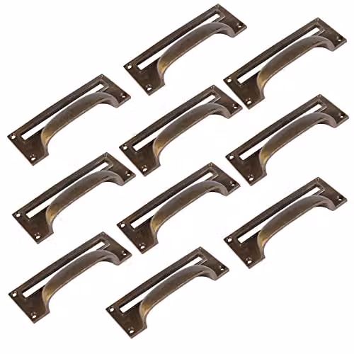 Hammer and Tongs Brass Filing Cabinet Drawer Pull with Card Frame, Pack of 10, W: 13 cm x H: 5 cm – 2