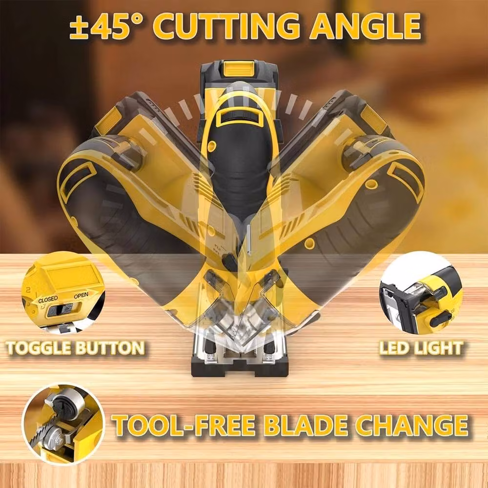 Ventryn Cordless 20V Yellow Woodworking Jigsaw with Bevel Cut Function – 4
