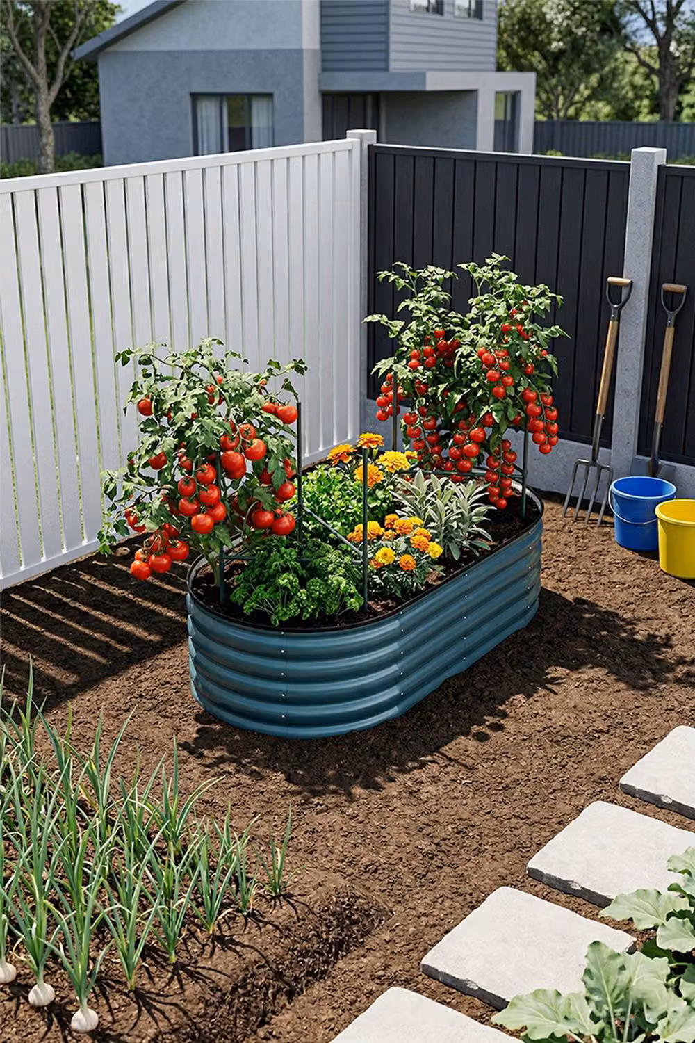 Garden Sanctuary Oval-Shaped Galvanised Steel Raised Garden Bed in Green, W/D/H: 80 x 42 x 80 cm – 2