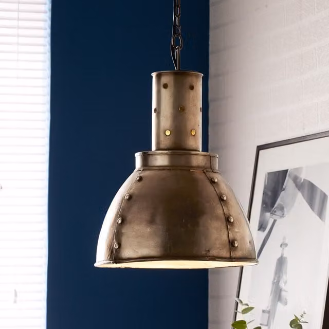 IH Design Caster Industrial Metallic Dome Pendant Lamp in Silver