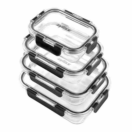 Zyliss 4 Piece Airtight Glass and Silicone Food Storage Container Set in Transparent