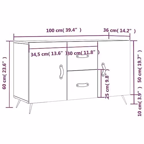 vidaXL Modern Sideboard in Brown Oak, W/D/H: 100 x 36 x 60 cm – 3